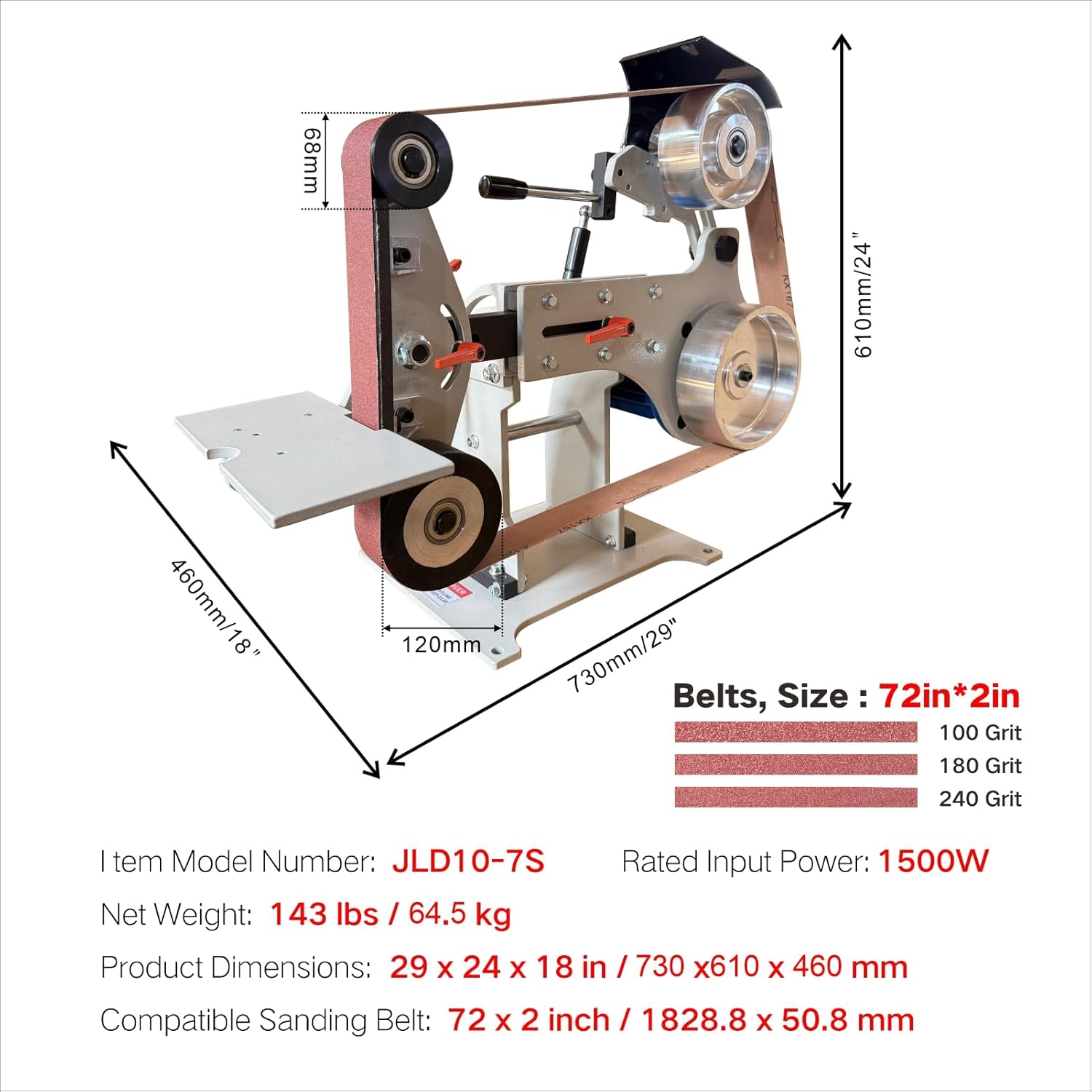JLD Professional 2x72 Belt Grinder, 1500W with 2.2KW VFD